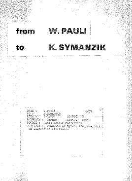 Letter from Pauli to Symanzik