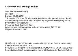 Letter from Heisenberg to Pauli