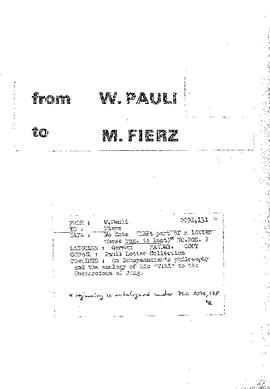 Letter from Pauli to Fierz