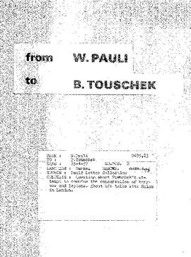 Letter from Pauli to Touschek