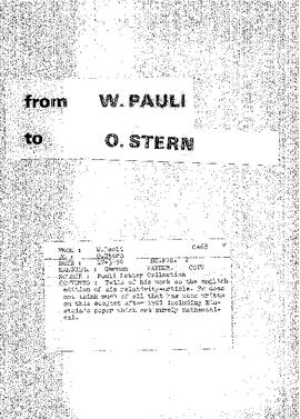 Letter from Pauli to Stern