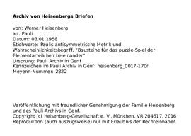 Letter from Heisenberg to Pauli