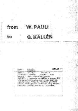 Letter from Pauli to Källén