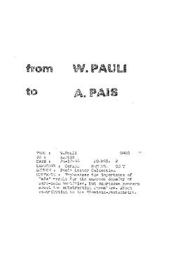 Letter from Pauli to Pais
