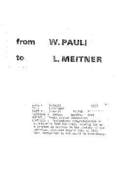 Letter from Pauli to Meitner