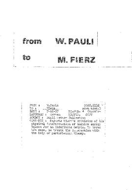 Letter from Pauli to Fierz