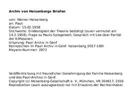 Letter from Heisenberg to Pauli
