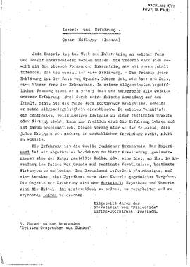 Theorie und Erfahrung, Häfliger, Oscar