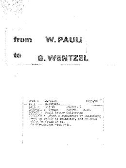 Letter from Pauli to Wentzel