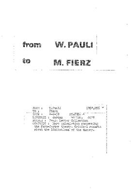 Letter from Pauli to Fierz
