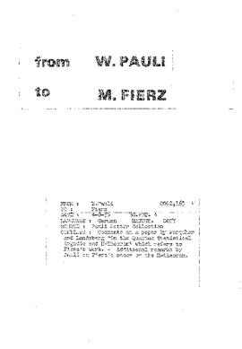 Letter from Pauli to Fierz