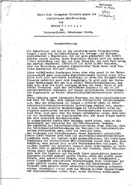 Herrn P. W. Bridgman's Einwände gegen die statistische ESP-Forschung, Tornier, Erhard