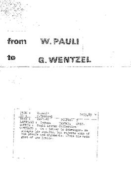 Letter from Pauli to Wentzel