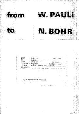 Letter from Pauli to Bohr