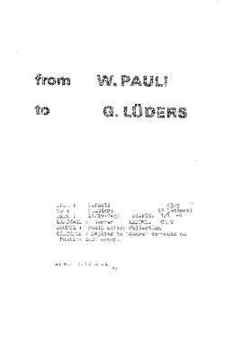 Letter from Pauli to Lüders
