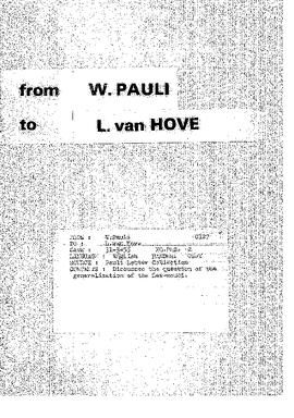 Letter from Pauli to Van Hove
