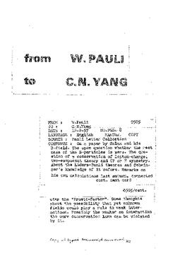 Letter from Pauli to Yang