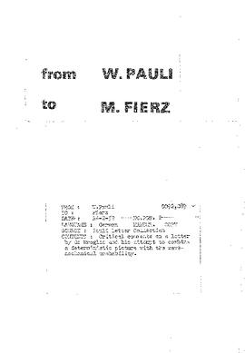 Letter from Pauli to Fierz