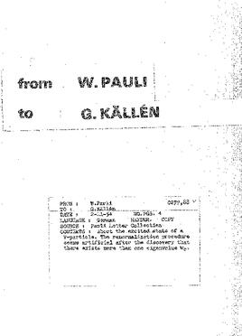 Letter from Pauli to Källén