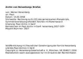 Letter from Heisenberg to Pauli