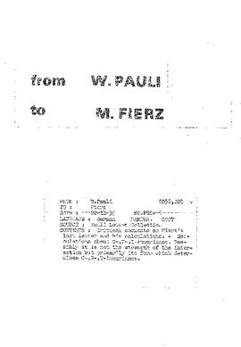 Letter from Pauli to Fierz