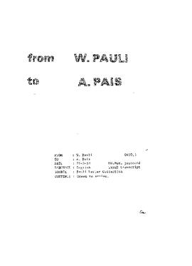 Letter from Pauli to Pais