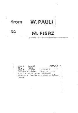 Letter from Pauli to Fierz