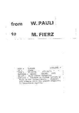 Letter from Pauli to Fierz