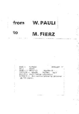 Letter from Pauli to Fierz