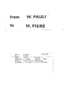 Letter from Pauli to Fierz