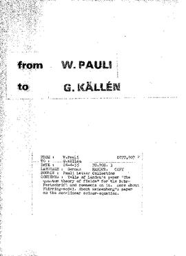 Letter from Pauli to Källén