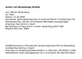 Letter from Heisenberg to Pauli