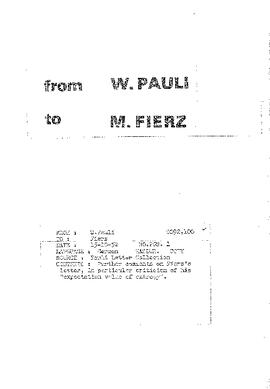 Letter from Pauli to Fierz