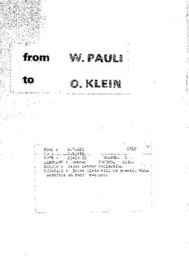 Letter from Pauli to Klein