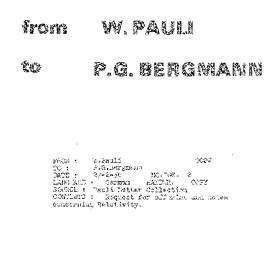 Letter from Pauli to Bergmann