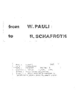 Letter from Pauli to Schafroth