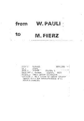 Letter from Pauli to Fierz