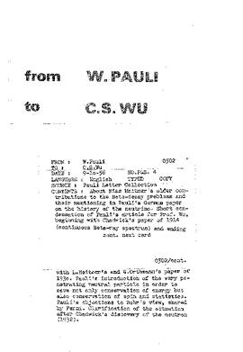 Letter from Pauli to Wu