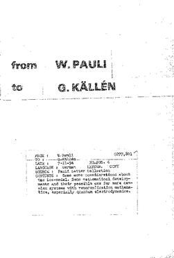 Letter from Pauli to Källén