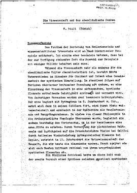 Die Wissenschaft und das abendländlische Denken. Zusammenfassung
