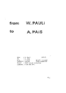Letter from Pauli to Pais