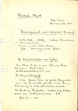 "Thermodynamik und statistische Mechanik", lecture given at ETH Zürich in summer 1935; notes taken by Josef Jauch., Jauch,  Josef