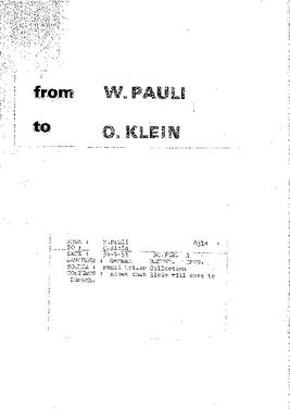 Letter from Pauli to Klein