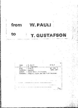 Letter from Pauli to Gustafson