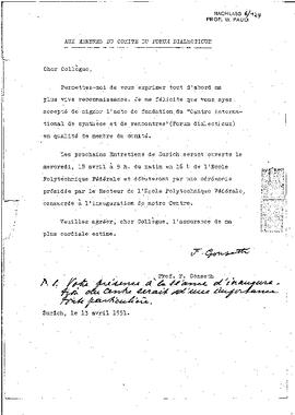 Aux membres du comité du Forum Dialecticum, Gonseth, Ferdinand