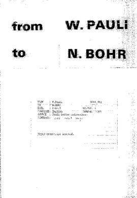 Letter from Pauli to Bohr