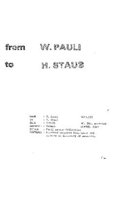 Letter from Pauli to Staub