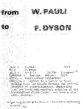 Letter from Pauli to Dyson