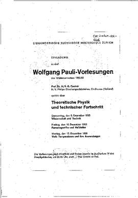 "Wolfgang Pauli-Vorlesungen des Wintersemesters 1965-66: H. B. G. Casimir, Theoretische Physik und technischer Fortschritt", announcement