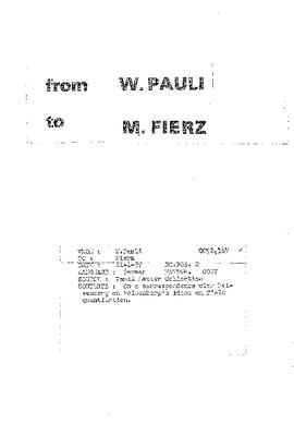 Letter from Pauli to Fierz